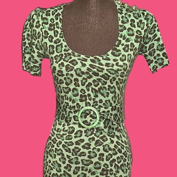 Betsey Johnson Leopard Print Green Sweater Dress - Picture 1 of 6
